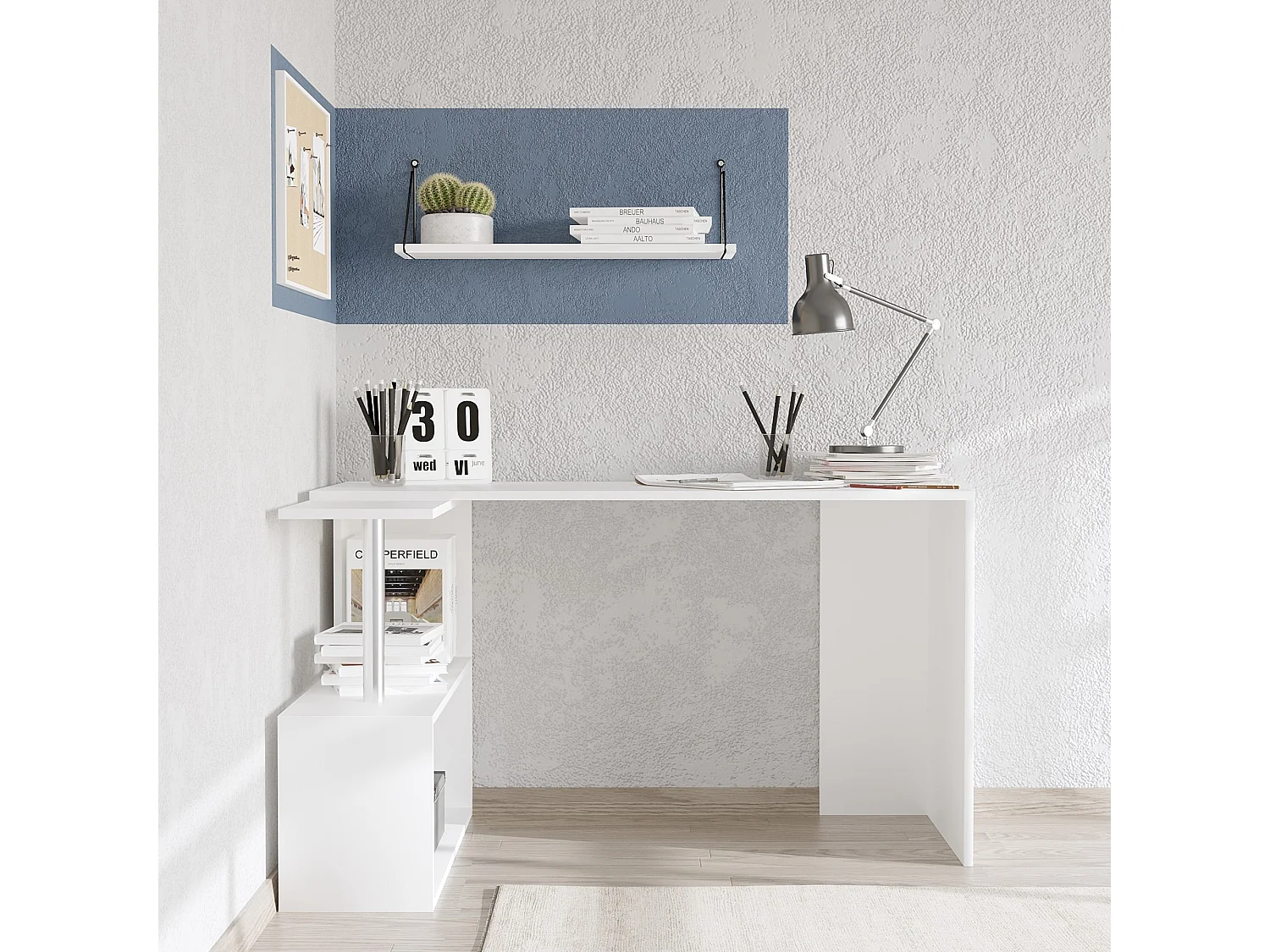 Moderne Studiebureau "Gelincik" - Wit Hout - 130 x 109 x 74 cm - 2 Planken