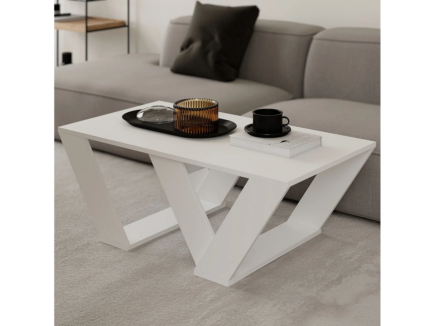Table basse en bois "Pipra" - 110 x 60 x 40 cm - Blanc