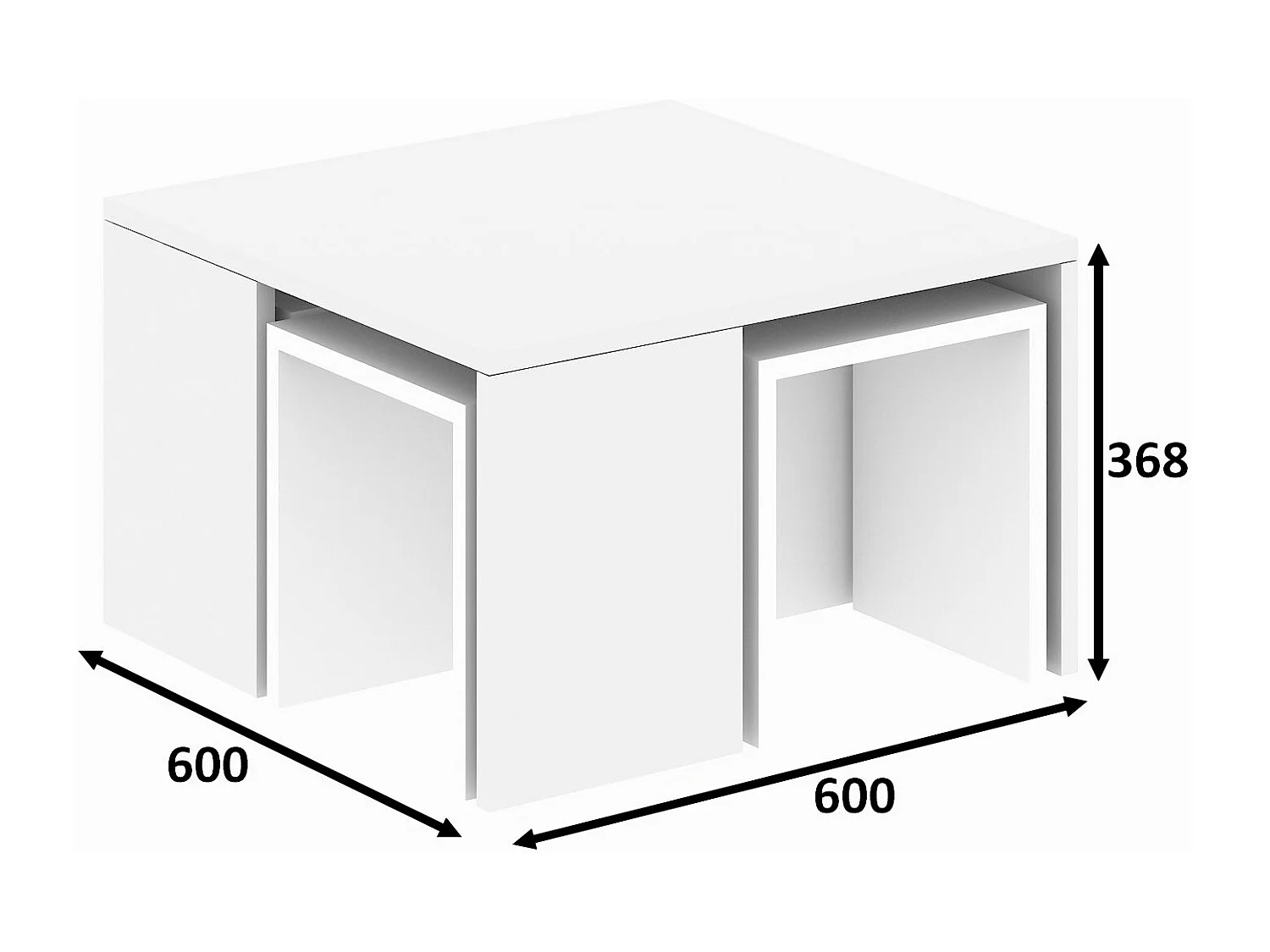 Zestaw stolików kawowych Ortanca z białego drewna, 60x60x37 cm, nowoczesny design i melaminowana powierzchnia