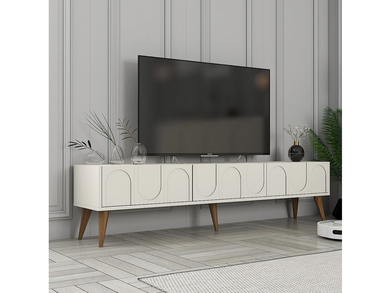 Meuble TV en bois "Lyon" - 180 x 35 x 44 cm - CrèmeNoix