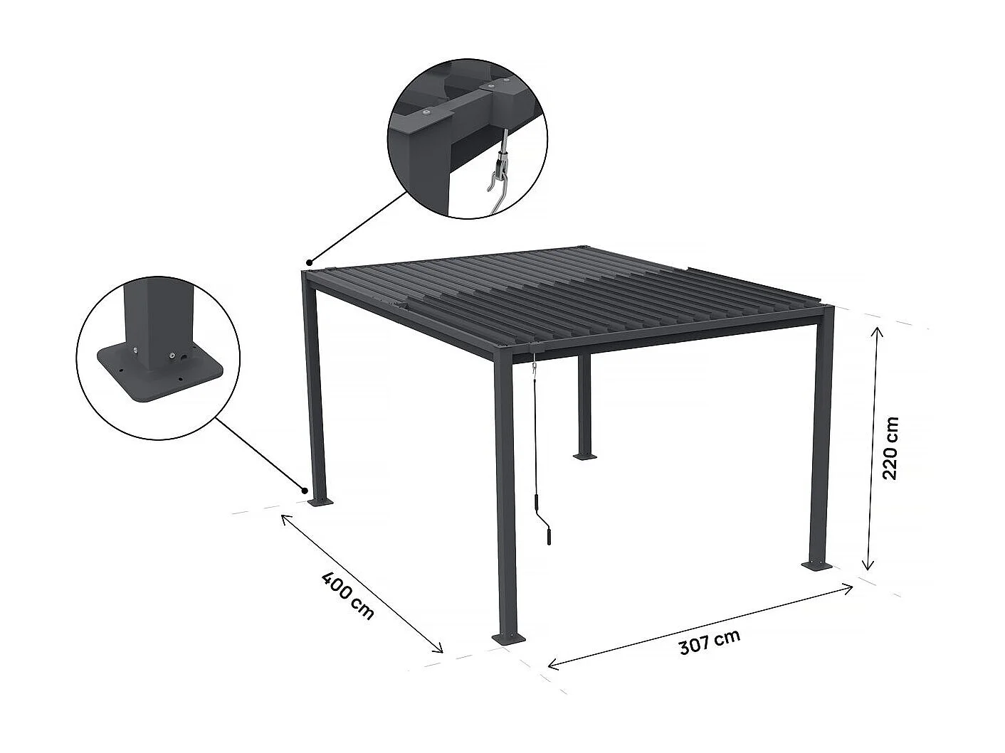 Zelfdragende bioklimatologische pergola Howard met verstelbare lamellen - 3 x 4 m - Grijs