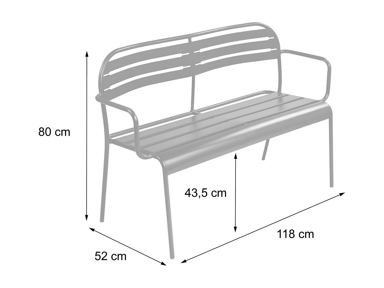 Banco exterior de acero, 2 plazas antracita