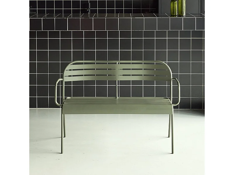 Banc extérieur 2 places acier kaki - 118 x 52 x 80cm - Amélia