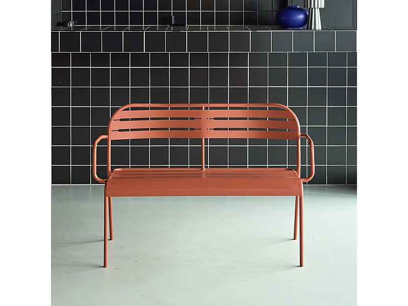 Banc extérieur 2 places acier terracotta - 118 x 52 x 80cm - Amélia