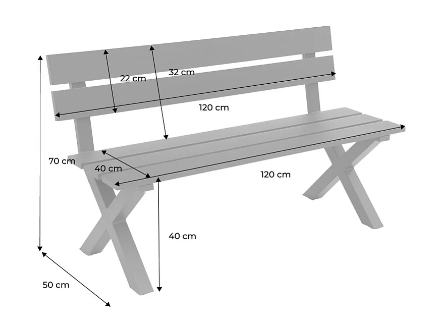 Banc de jardin aluminium 2 places kaki - Terralu