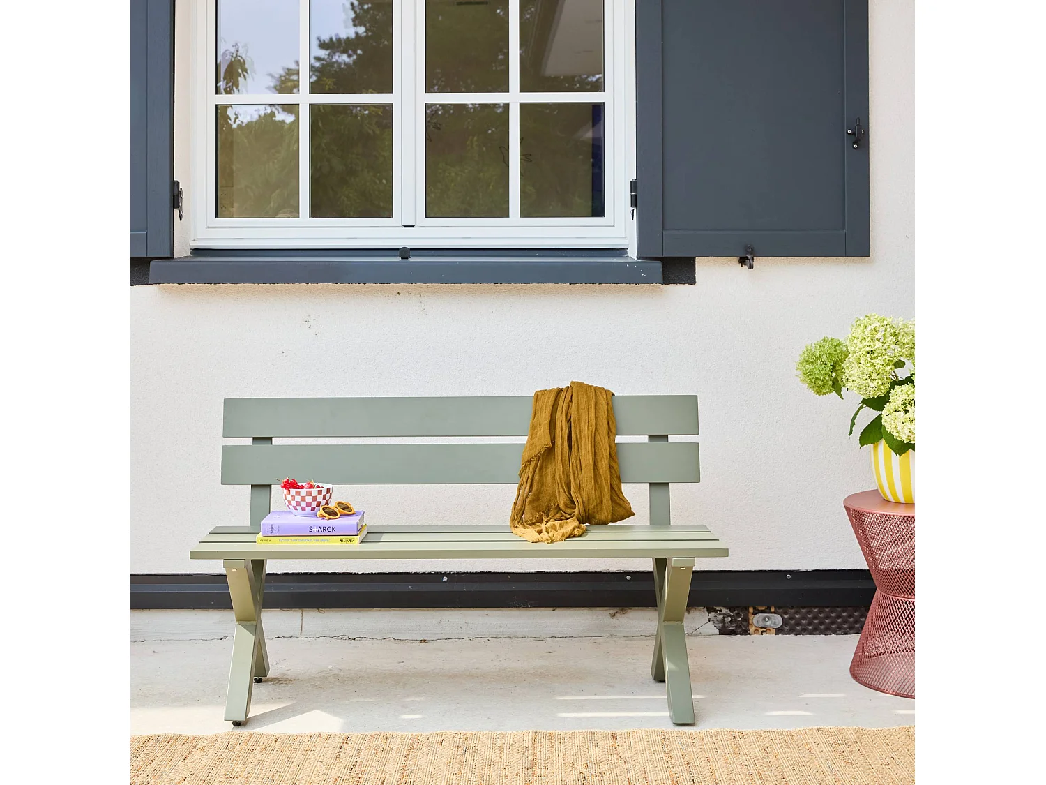 Panca da giardino in alluminio, 2 posti, verde kaki