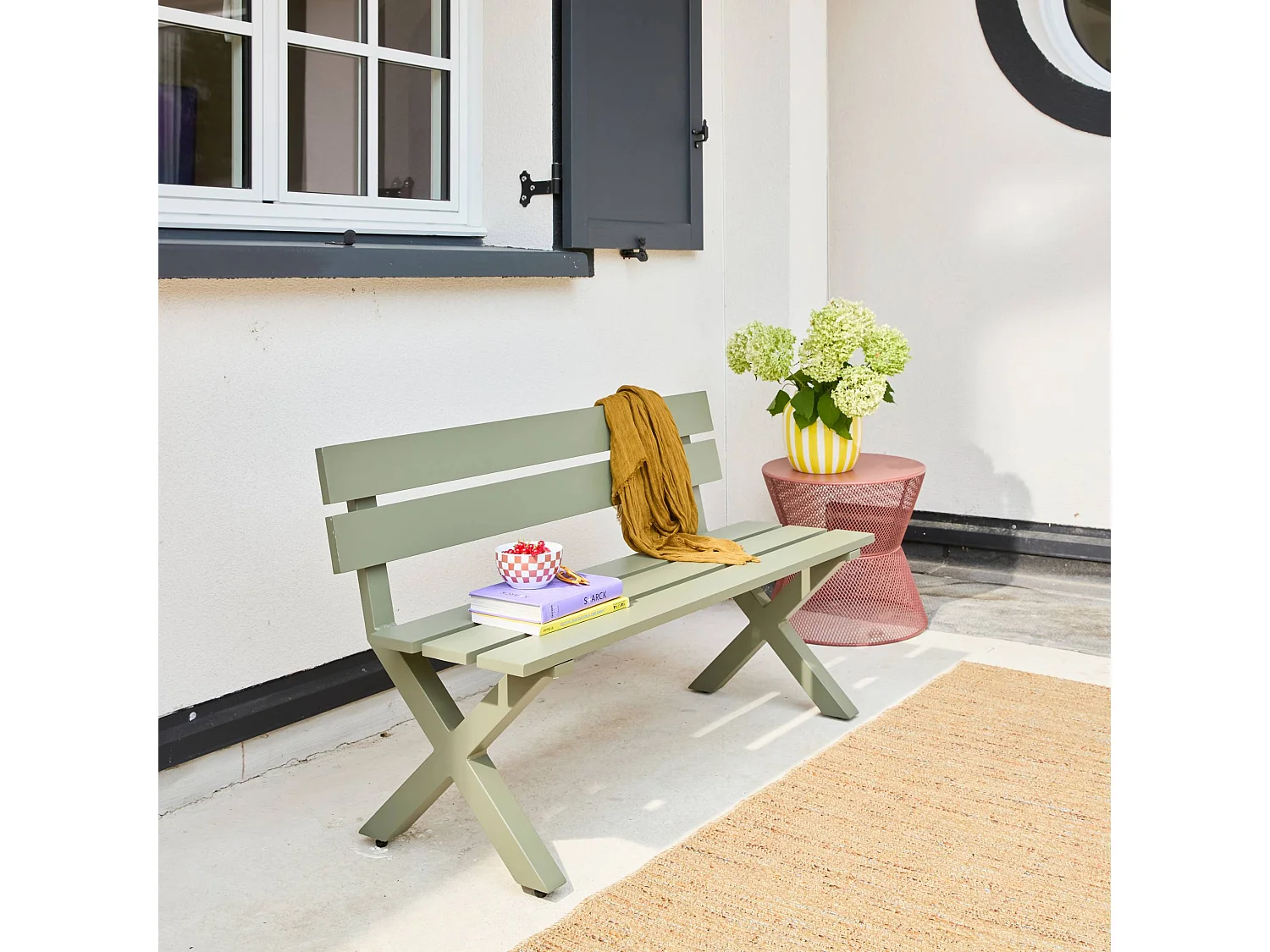 Panca da giardino in alluminio, 2 posti, verde kaki