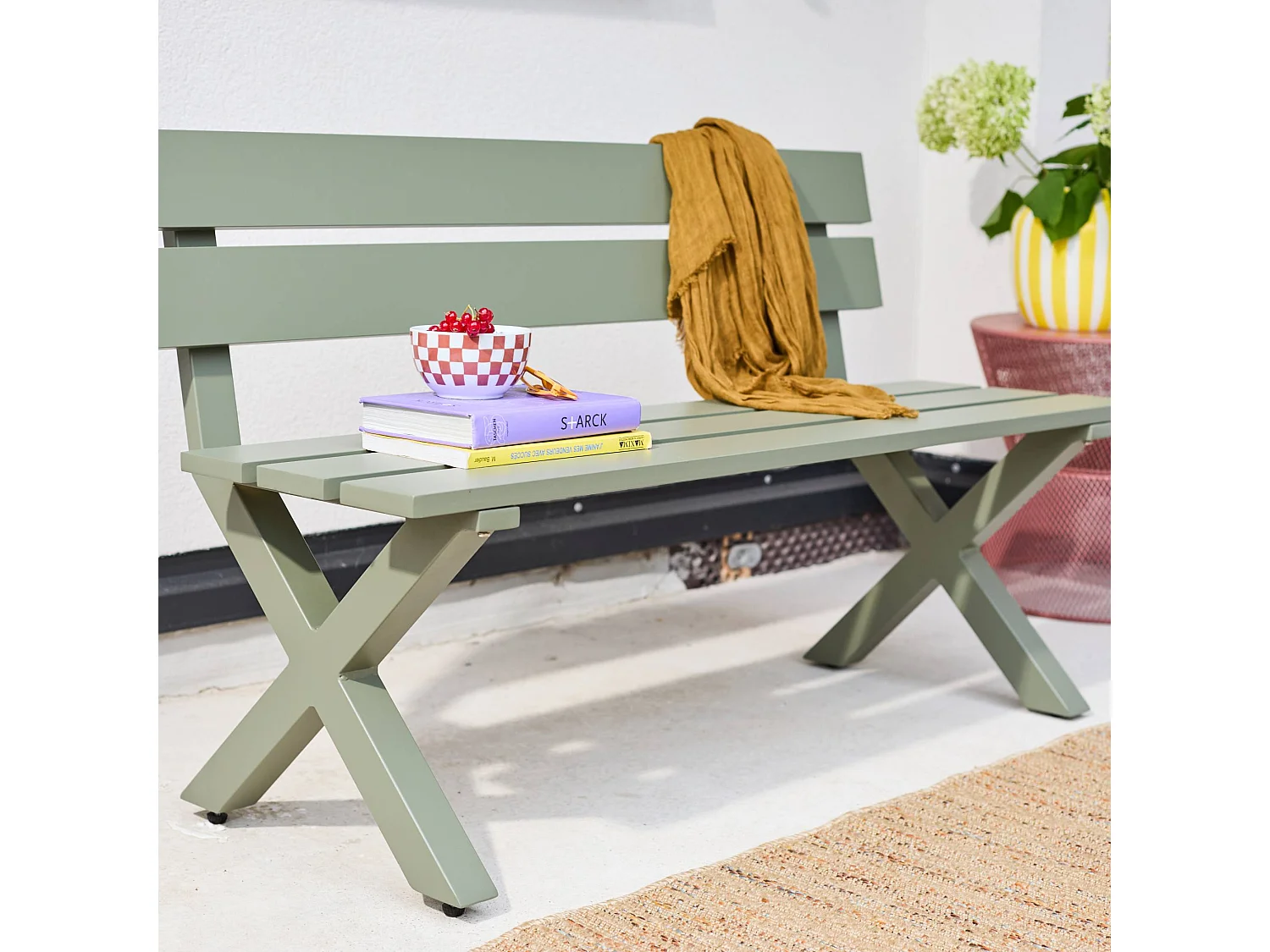 Panca da giardino in alluminio, 2 posti, verde kaki