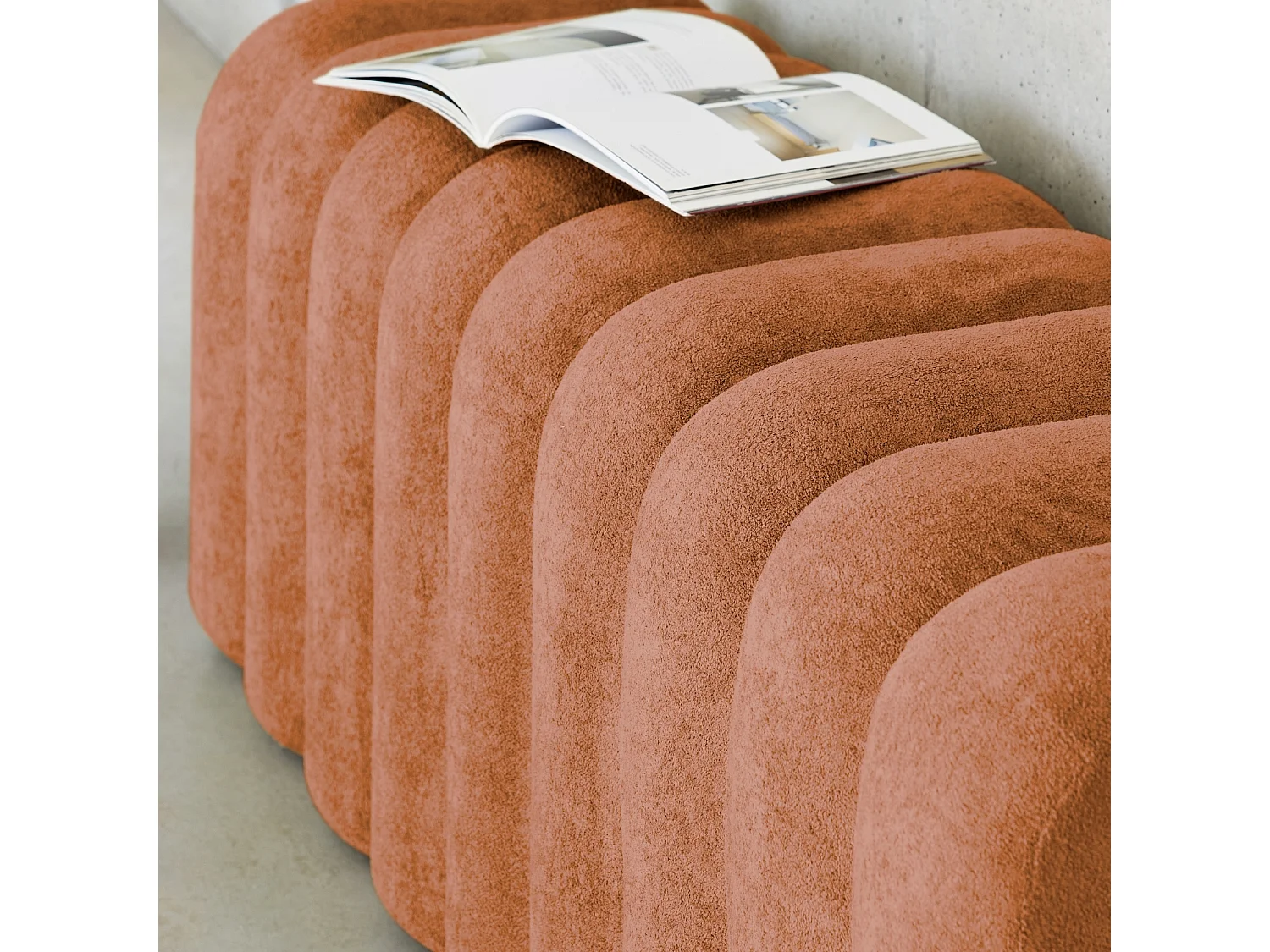 Panca, fine letto contemporaneo tessuto, arancione