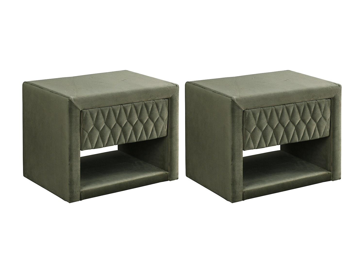 2er-Set Nachttische DANIELE – 1 Schublade & 1 Ablage – Samt – Olivgrün günstig online kaufen