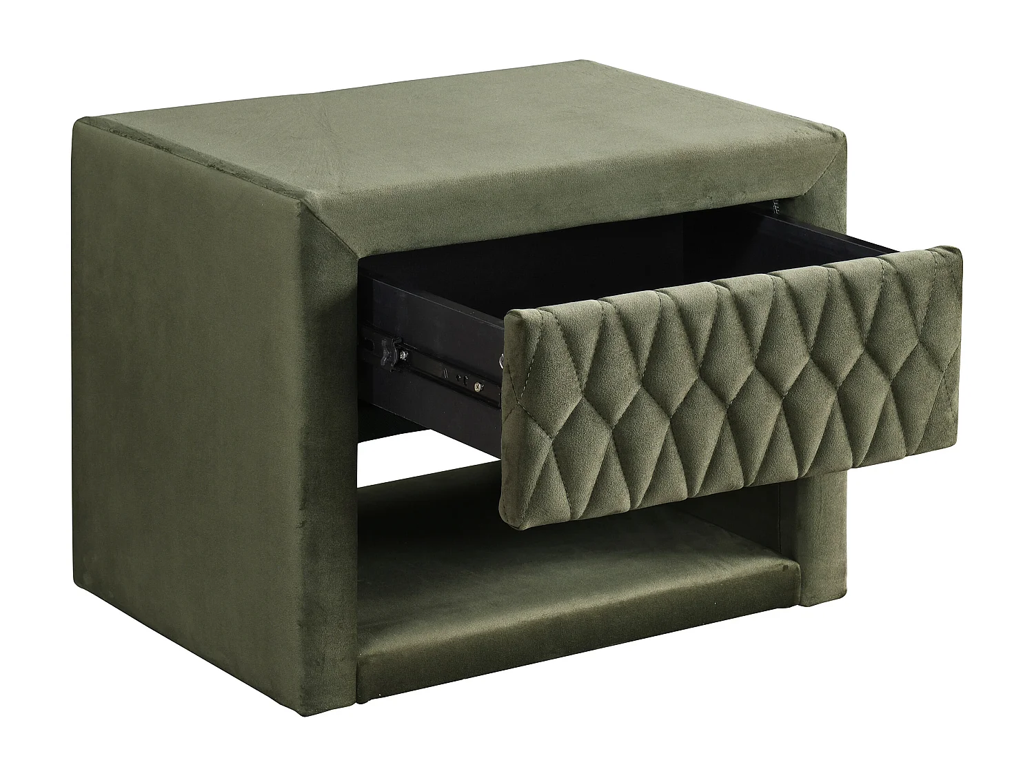 Lot de 2 tables de chevet - 1 tiroir et 1 niche - Tissu velours - Vert olive - DANIELE