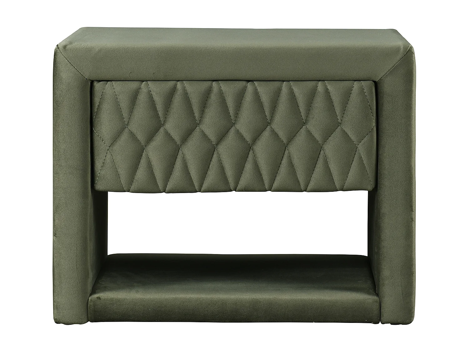 Lot de 2 tables de chevet - 1 tiroir et 1 niche - Tissu velours - Vert olive - DANIELE