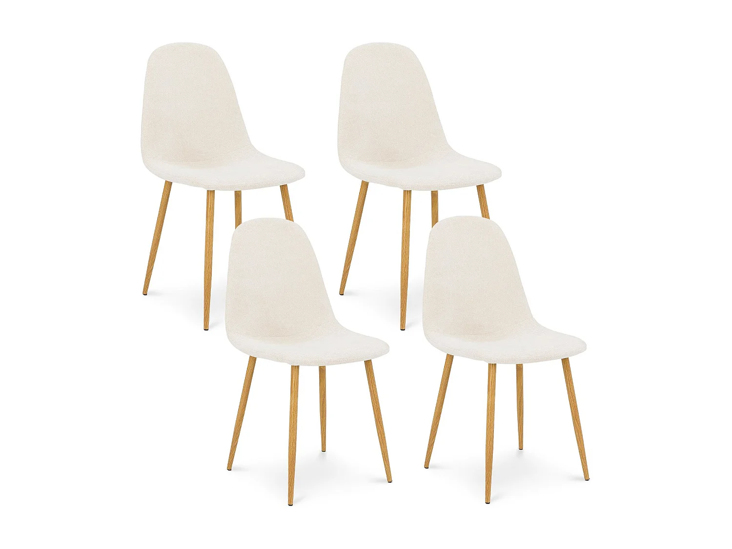 Lot de 4 chaises PUNTA de Salle à Manger, Assise en Tissu Blanc Crème, Design Scandinave pour Table à Manger