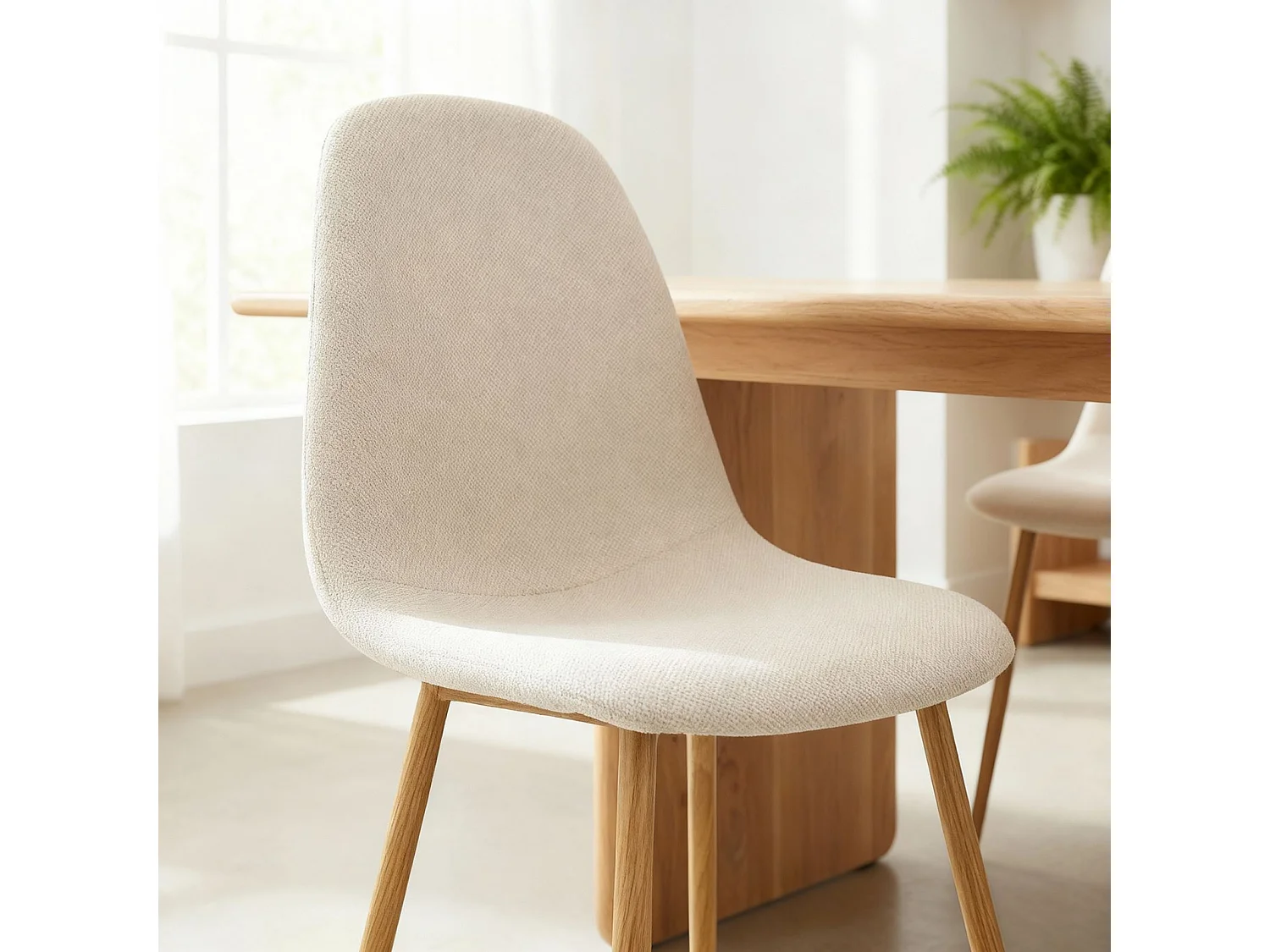Lot de 4 chaises PUNTA de Salle à Manger, Assise en Tissu Blanc Crème, Design Scandinave pour Table à Manger