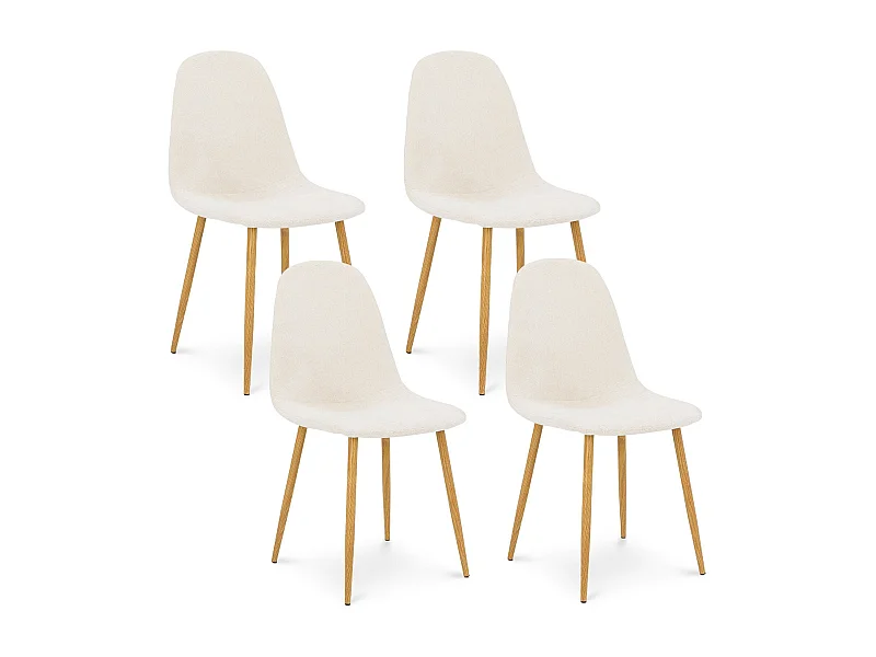 Lot de 4 chaises PUNTA de Salle à Manger, Assise en Tissu Blanc Crème, Design Scandinave pour Table à Manger