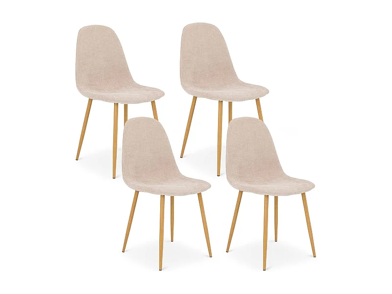 Lot de 4 chaises PUNTA de Salle à Manger, Assise en Tissu Beige, Design Scandinave pour Table à Manger