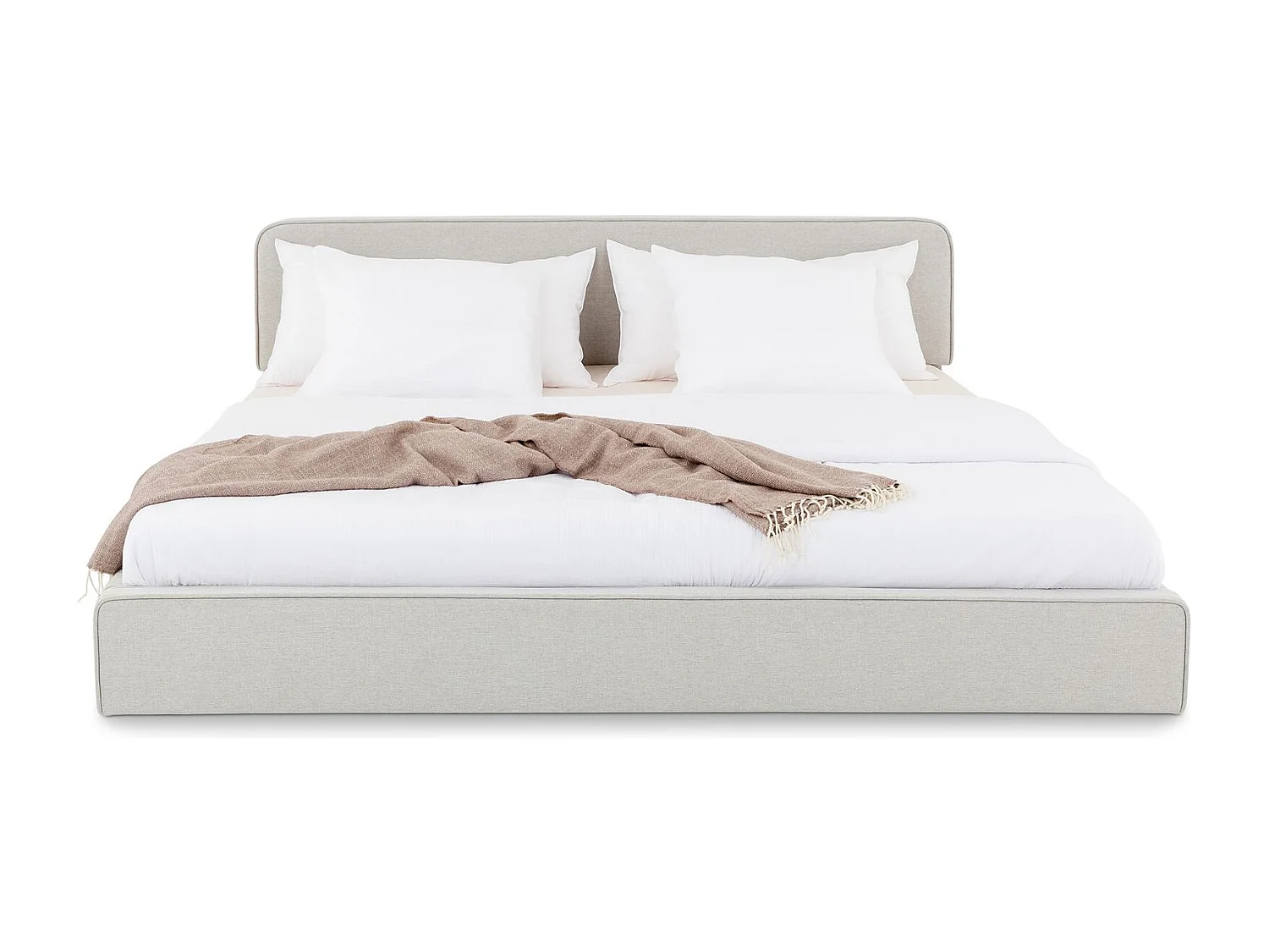 Lit Double LATINI 180x200, en Tissu Gris Clair, Lit King Size 2 Personnes avec Sommier à Lattes Inclus, Design Moderne