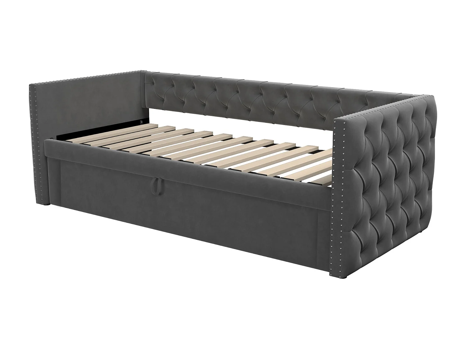 Lit banquette 90x200 cm - Lit enfant avec lit gigogne et sommier à lattes - velours gris - sans matelas