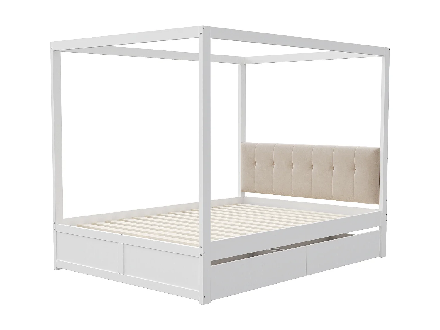 Lit adulte 140x200 cm - Lit double avec 2 tiroirs - bois blanc