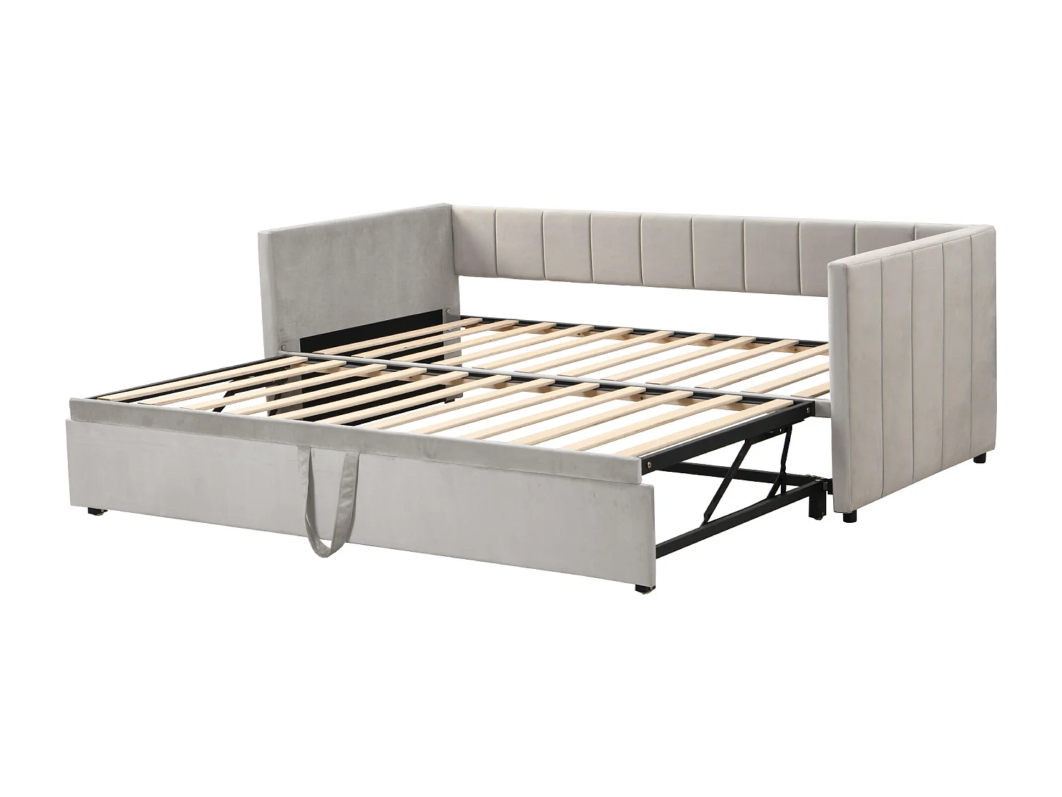 Lit banquette 90x200 cm - Lit gigogne avec sommier à lattes - velours gris - sans matelas