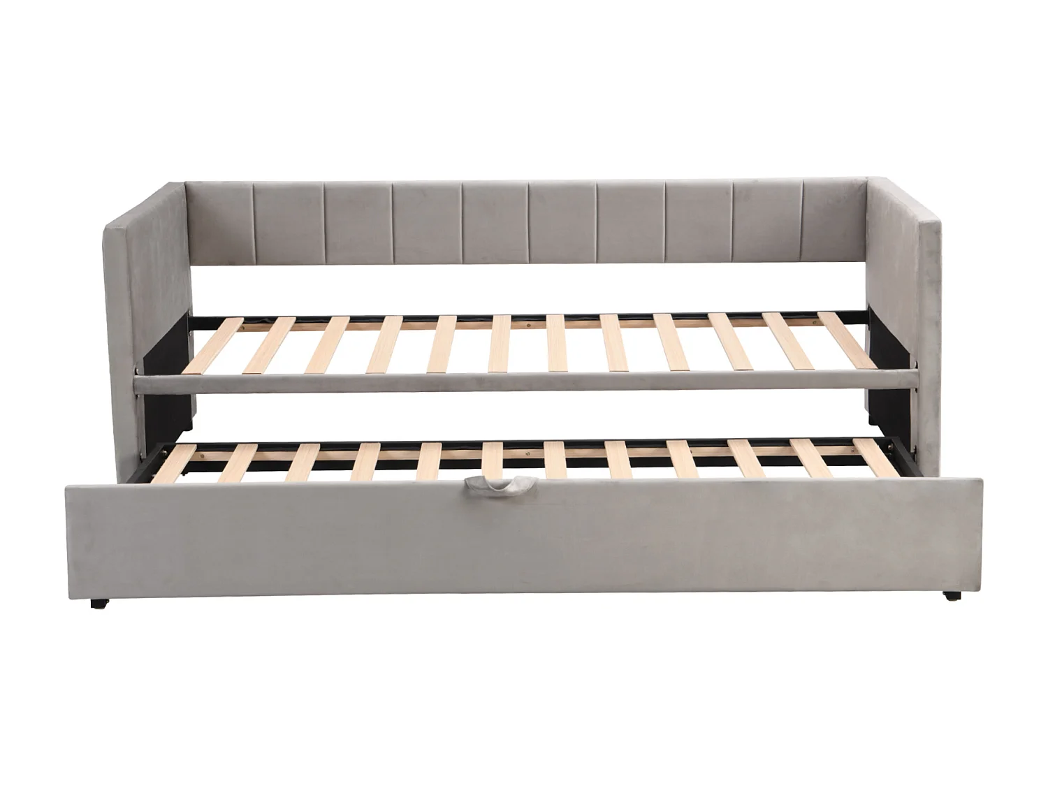 Lit banquette 90x200 cm - Lit gigogne avec sommier à lattes - velours gris - sans matelas
