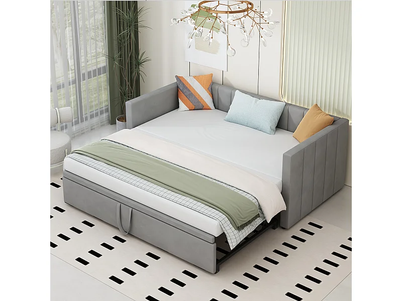 Lit banquette 90x200 cm - Lit gigogne avec sommier à lattes - velours gris - sans matelas