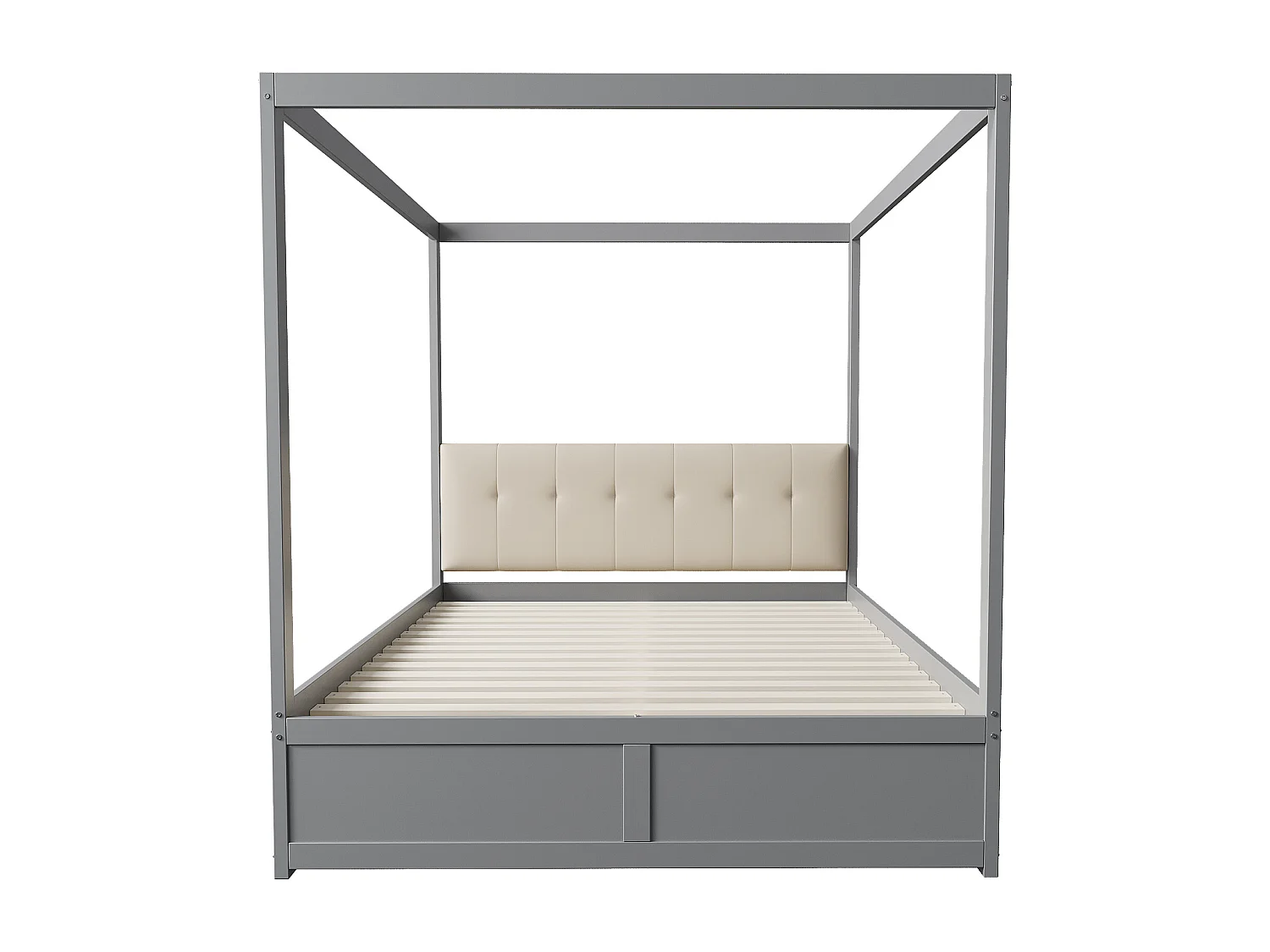 Lit cabane 140x200 cm - avec tête de lit et 2 tiroirs - gris