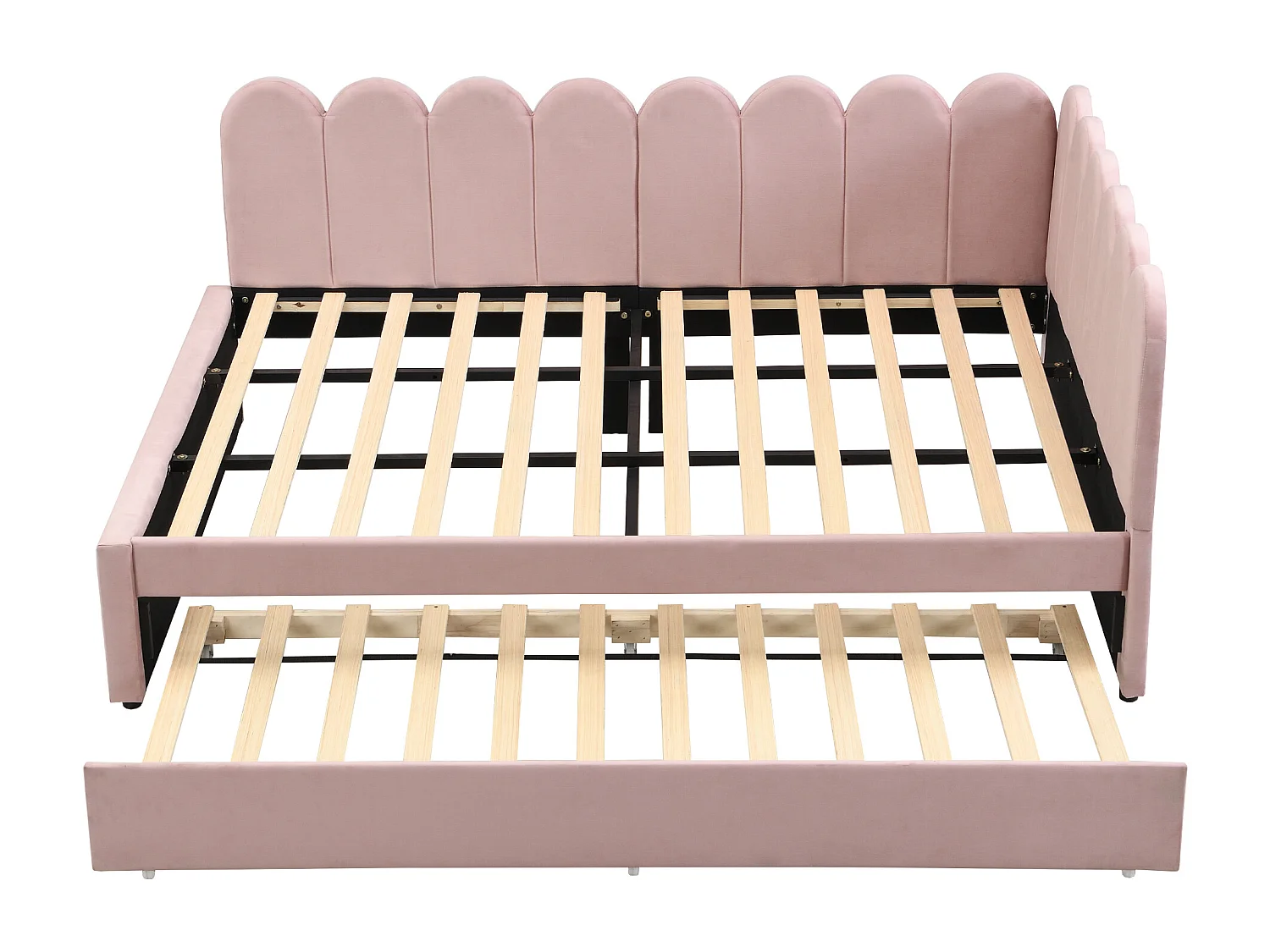 Lit banquette 140x200 cm - Lit adulte avec lit gigogne et sommier à lattes - velours rose - sans matelas