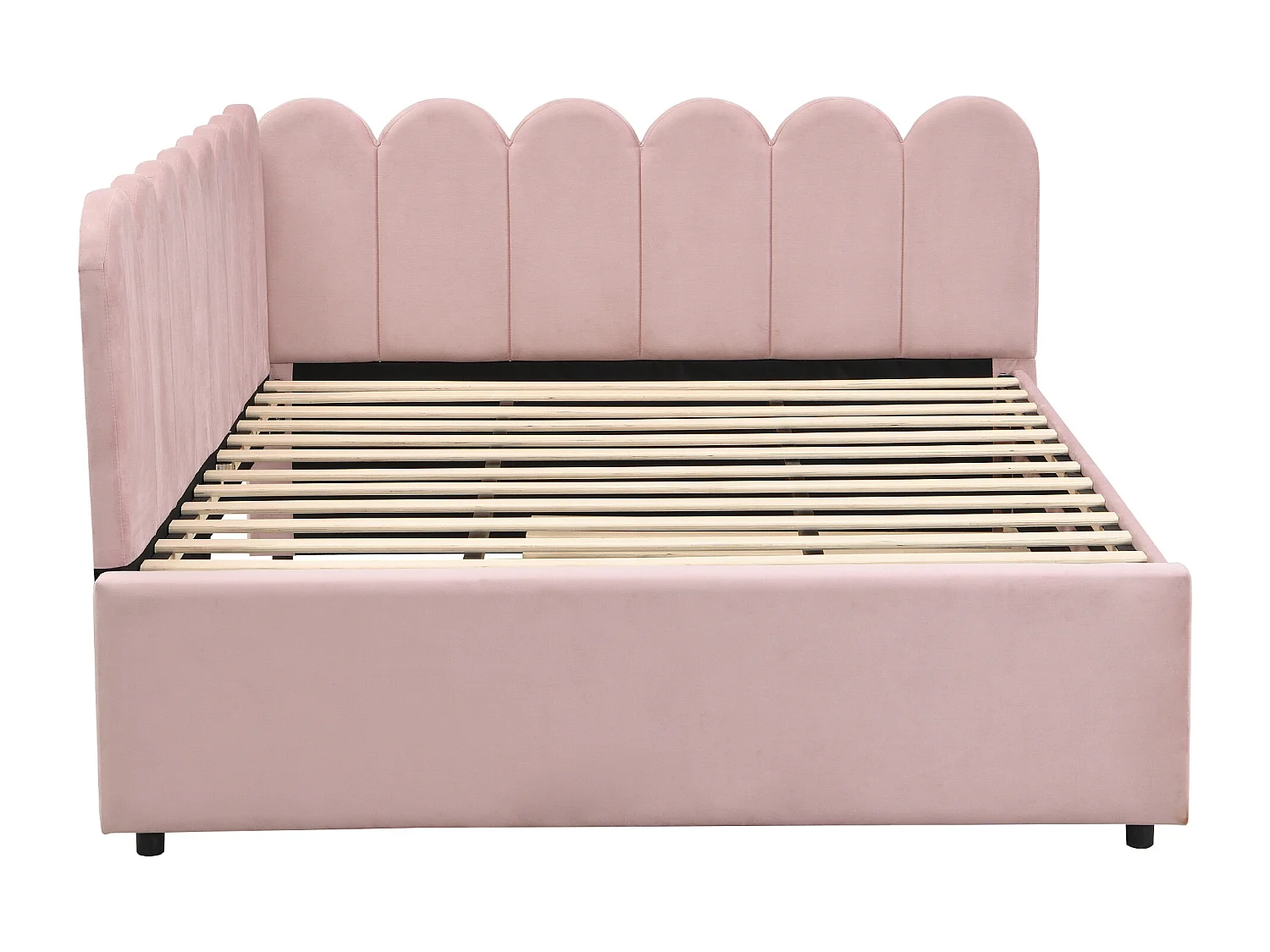 Lit banquette 140x200 cm - Lit adulte avec lit gigogne et sommier à lattes - velours rose - sans matelas