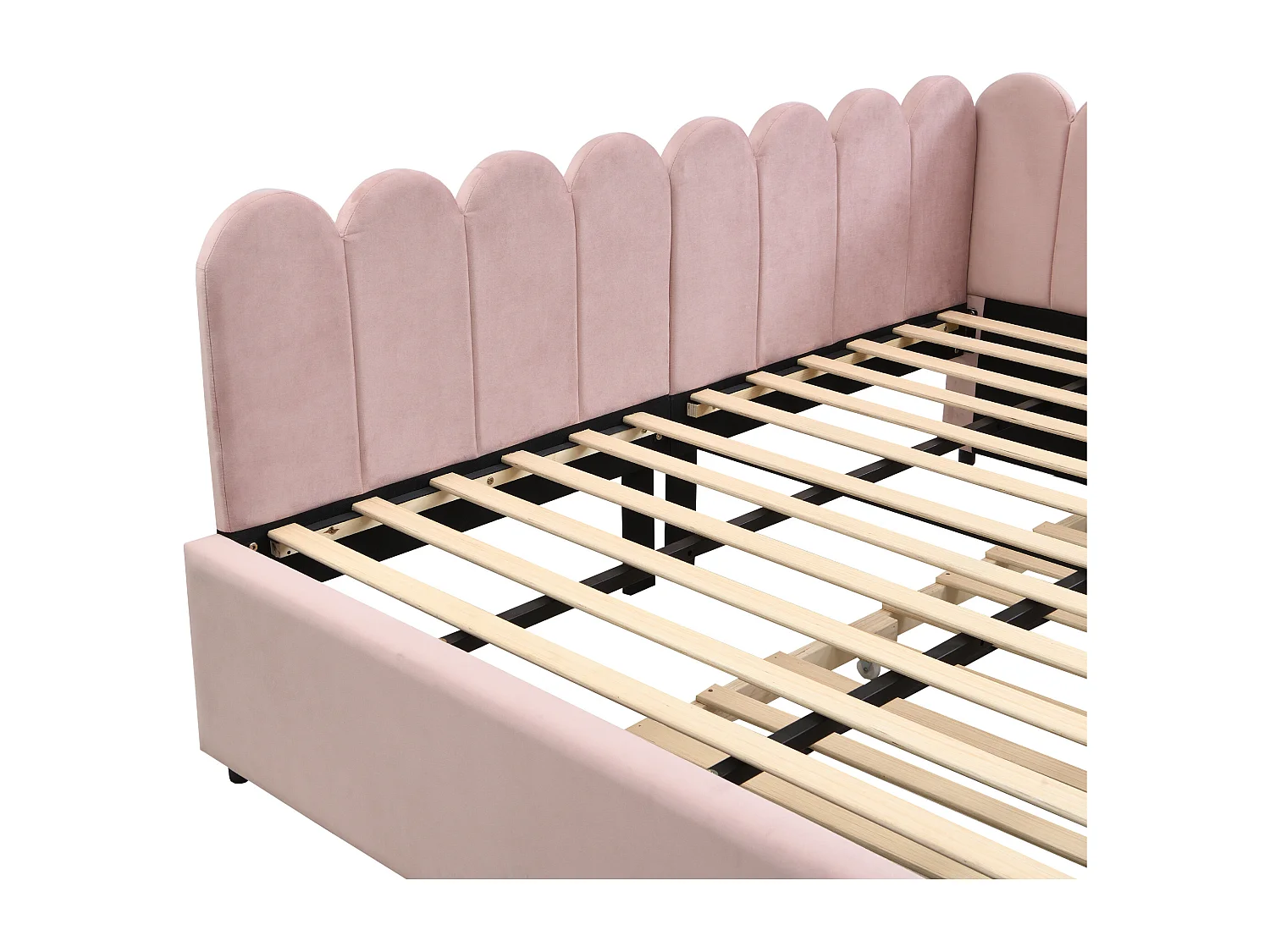 Lit banquette 140x200 cm - Lit adulte avec lit gigogne et sommier à lattes - velours rose - sans matelas