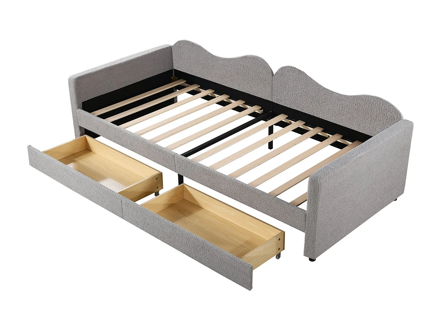 Lit enfant 90x200 cm - avec 2 tiroirs, tête de lit, sommier à lattes - gris - sans matelas