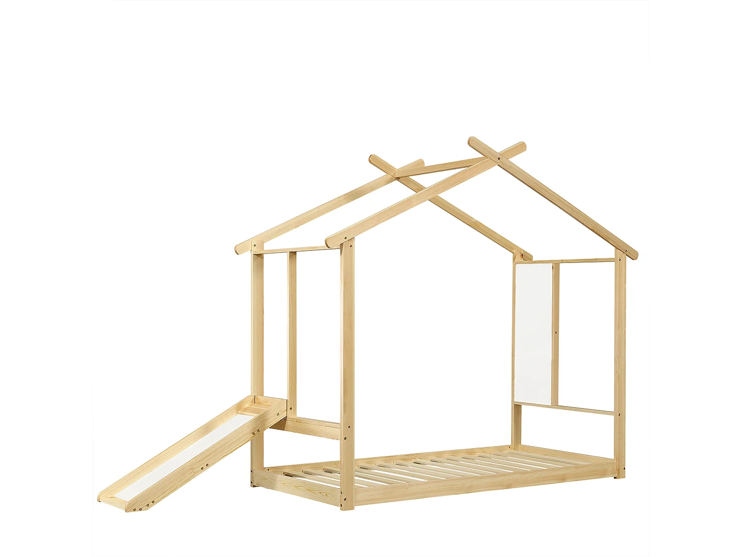 Lit cabine 90x200cm - Lit enfant avec toboggan et sommier à lattes en bois - naturel - sans matelas
