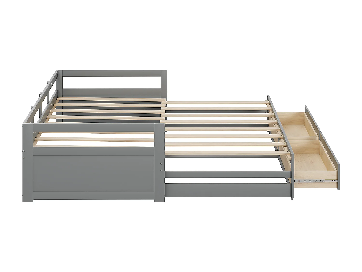 Lit gigogne 90x200 cm - avec 2 tiroirs - bois gris - sans matelas