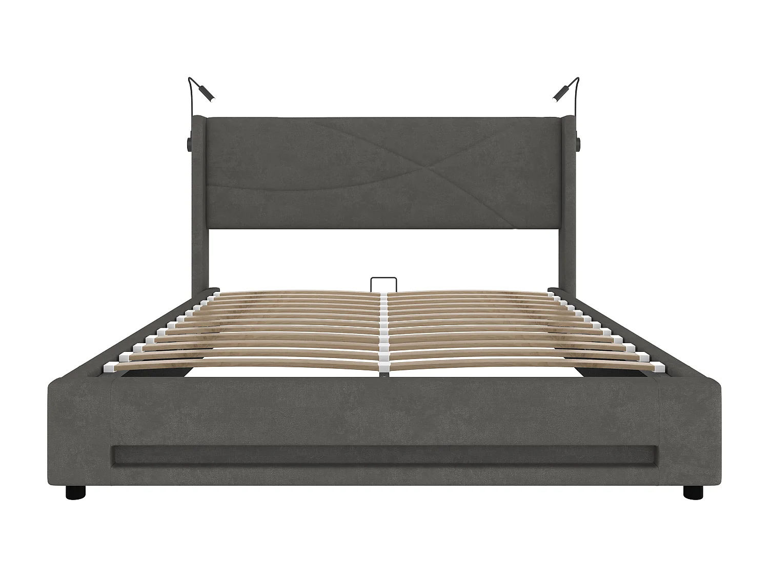Lit coffre 160x200 cm - avec 2 liseuses et éclairage LED - velours gris - sans matelas