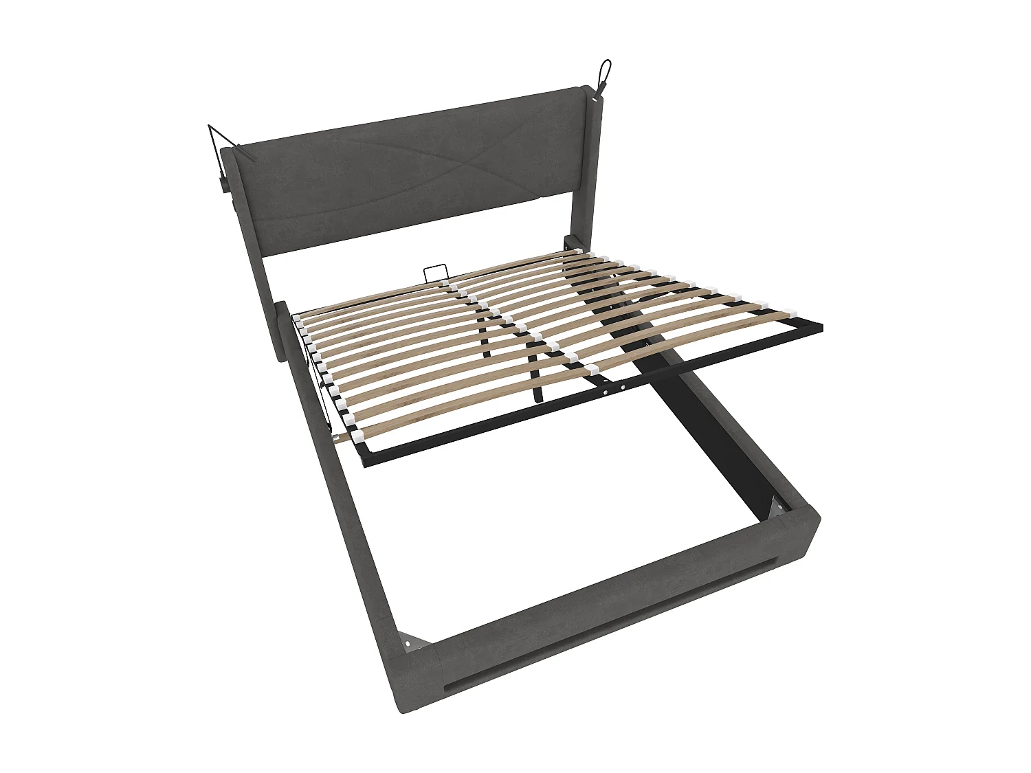 Lit coffre 160x200 cm - avec 2 liseuses et éclairage LED - velours gris - sans matelas