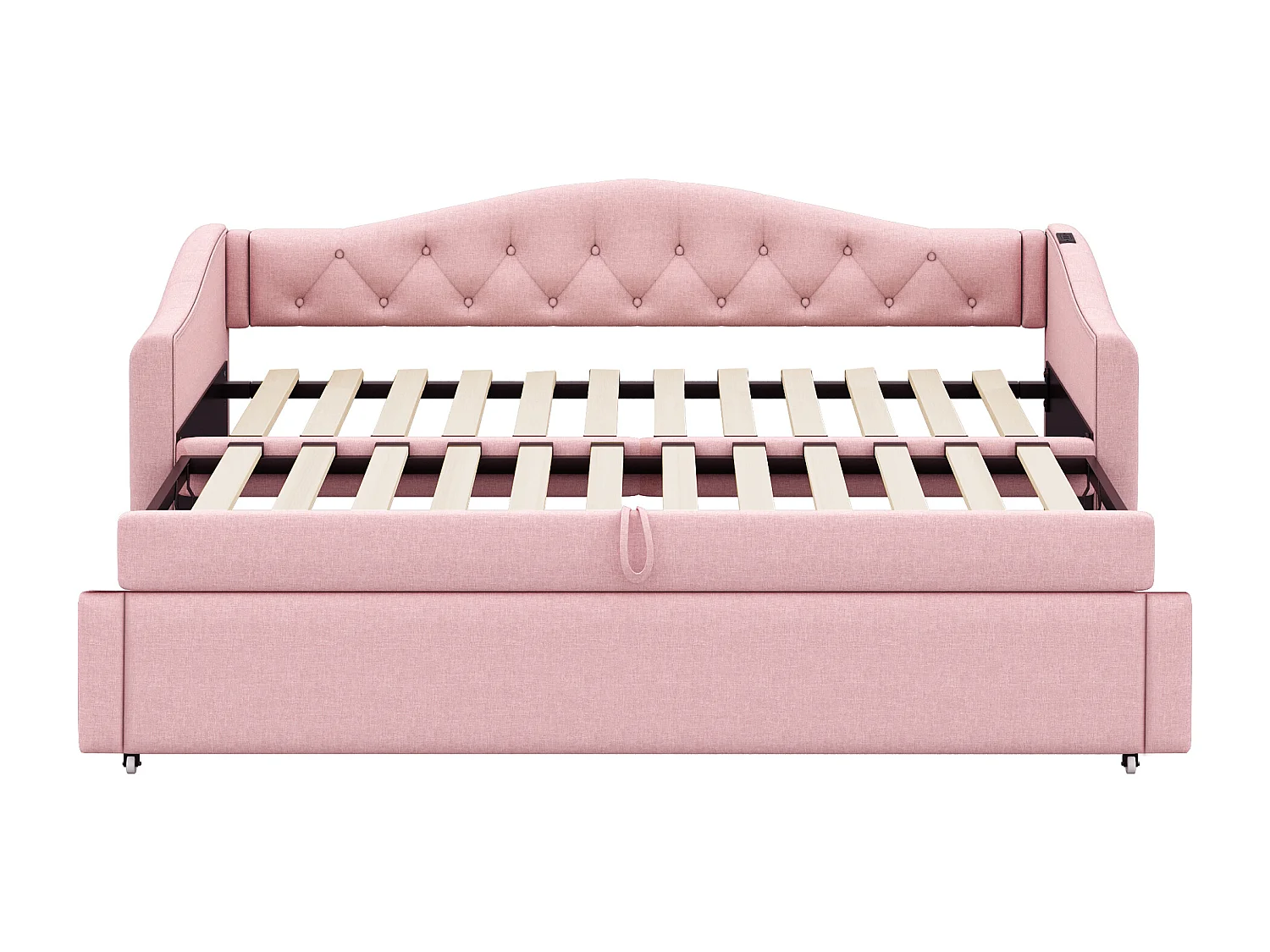 Lit enfant 90 x 200 cm - avec USB et sommier à lattes - lin rose - sans matelas