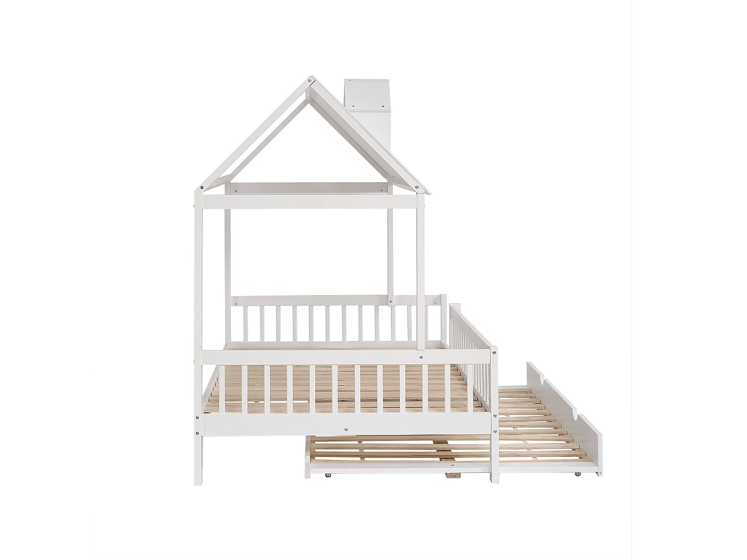 Cama nido de 120 x 200 cm - con somier de láminas - madera blanca - colchón no incluido