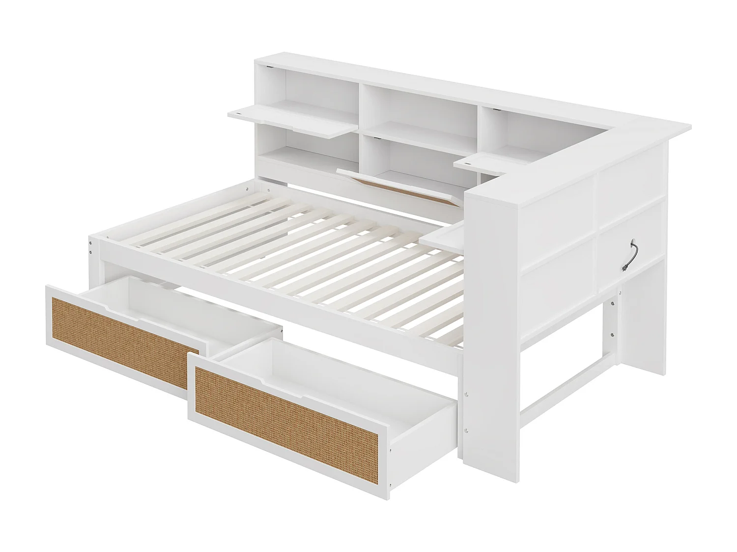 Tagesbett 90 x 200 cm – Kinderbett mit Staufächern und 2 Schubladen – weiß – Matratze nicht enthalten