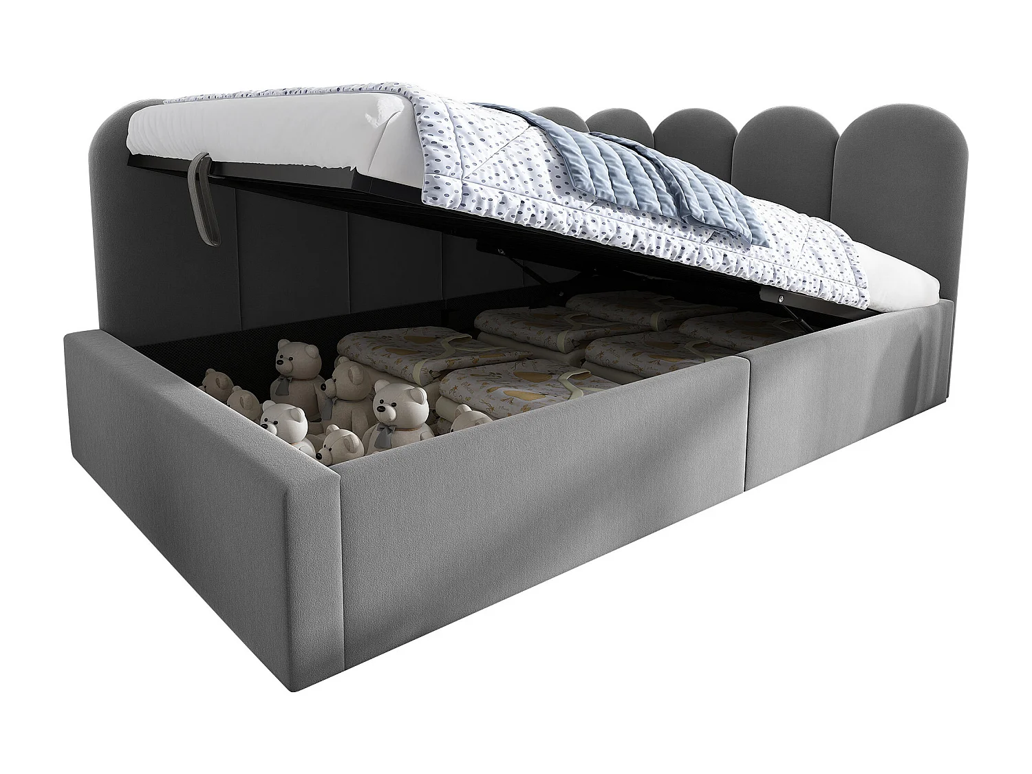 Lit banquette 90x200 cm - Lit enfant avec rangement et sommier à lattes métalliques - velours gris - sans matelas