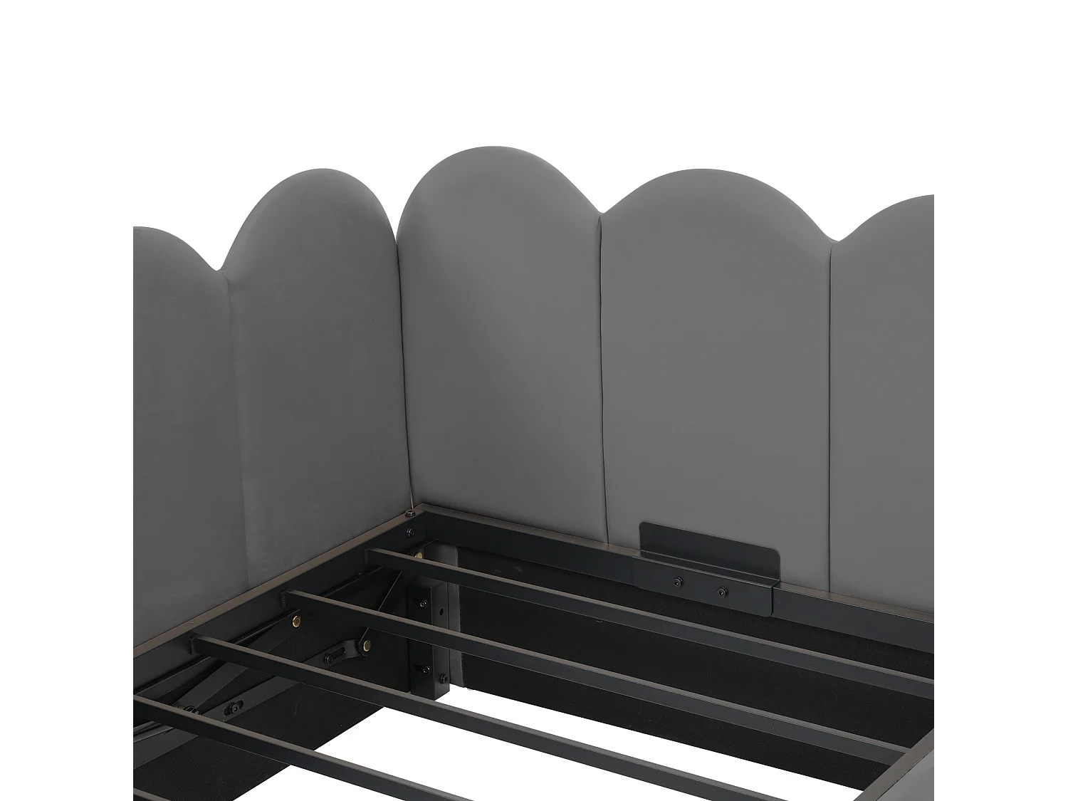 Lit banquette 90x200 cm - Lit enfant avec rangement et sommier à lattes métalliques - velours gris - sans matelas