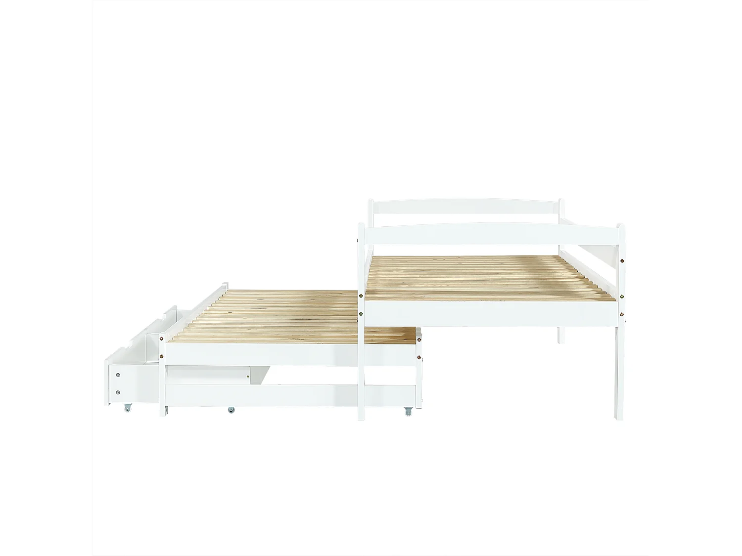 Dagbed 200x90cm/190x90cm - Uitschuifbed met 2 lades - wit - zonder matras