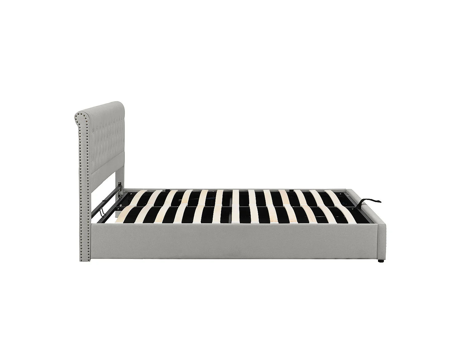 Lit coffre 140 x 190 cm - avec tête de lit, sommier à lattes - en lin - gris - sans matelas