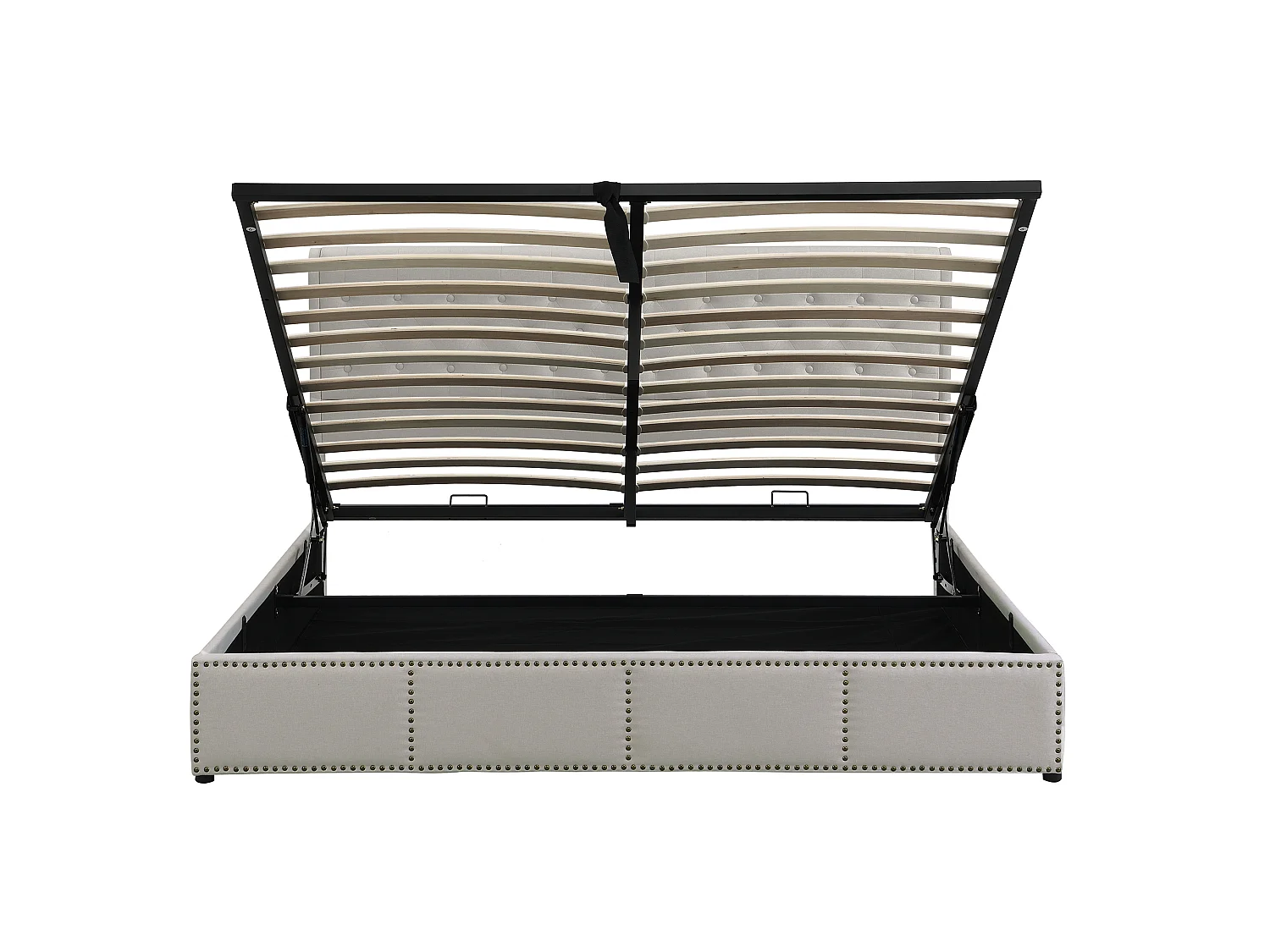 Lit coffre 140 x 190 cm - avec tête de lit, sommier à lattes - en lin - gris - sans matelas