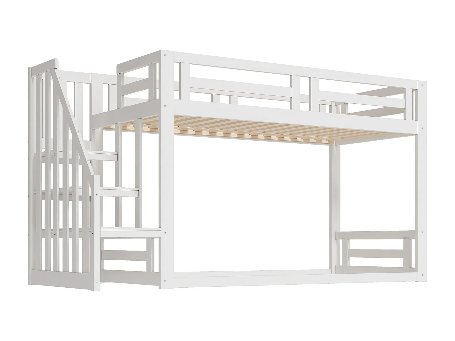 Lit superposé 90x200 cm - Lit enfant avec échelle et barrière de sécurité, - bois blanc - sans matelas