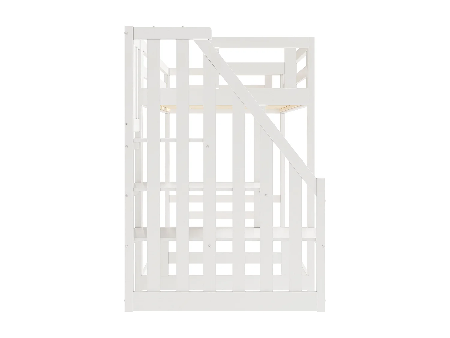 Lit superposé 90x200 cm - Lit enfant avec échelle et barrière de sécurité, - bois blanc - sans matelas