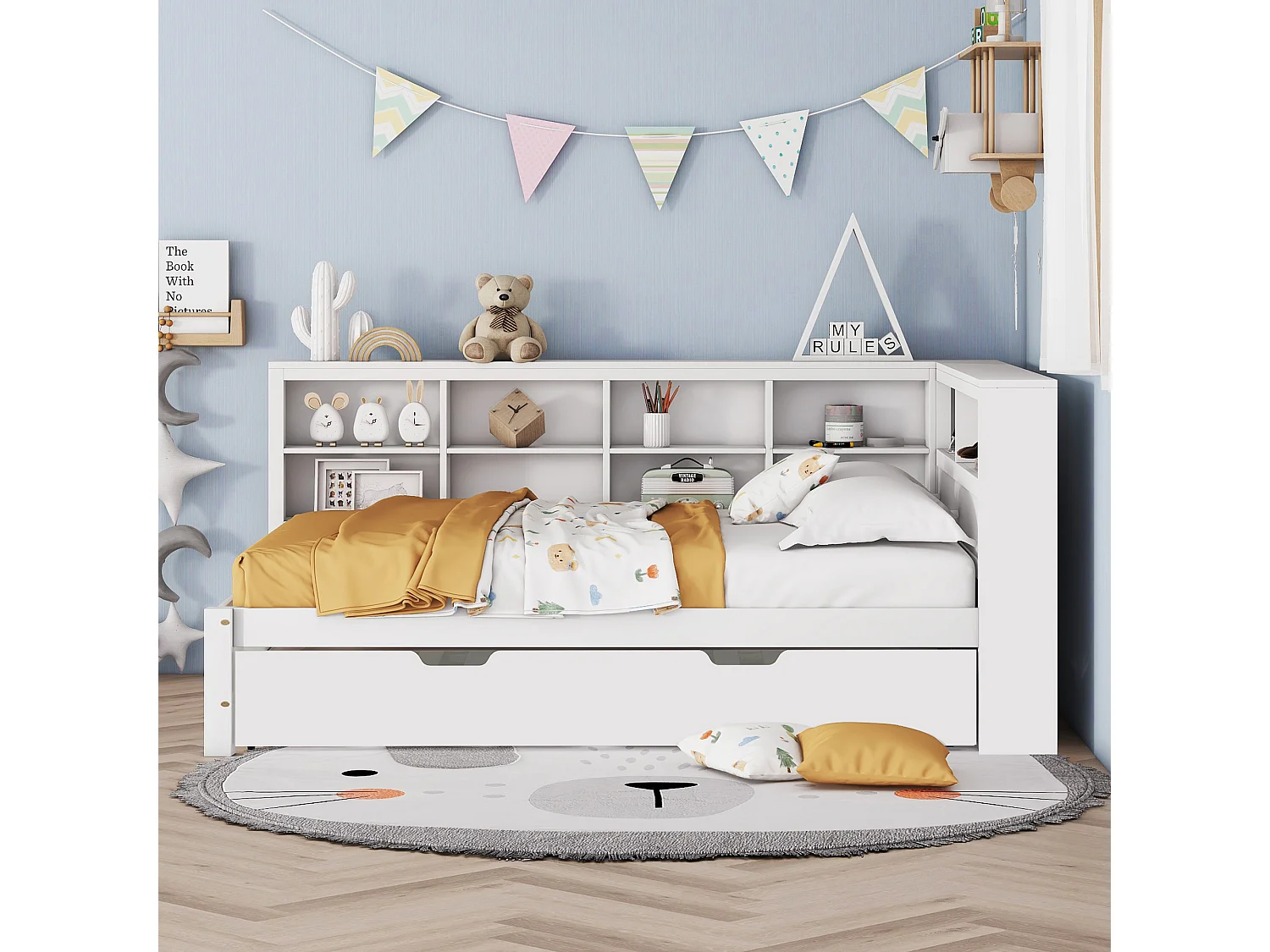 Lit adulte 140 x 200 cm - avec USB et rangement ouvert - blanc - sans mateLas