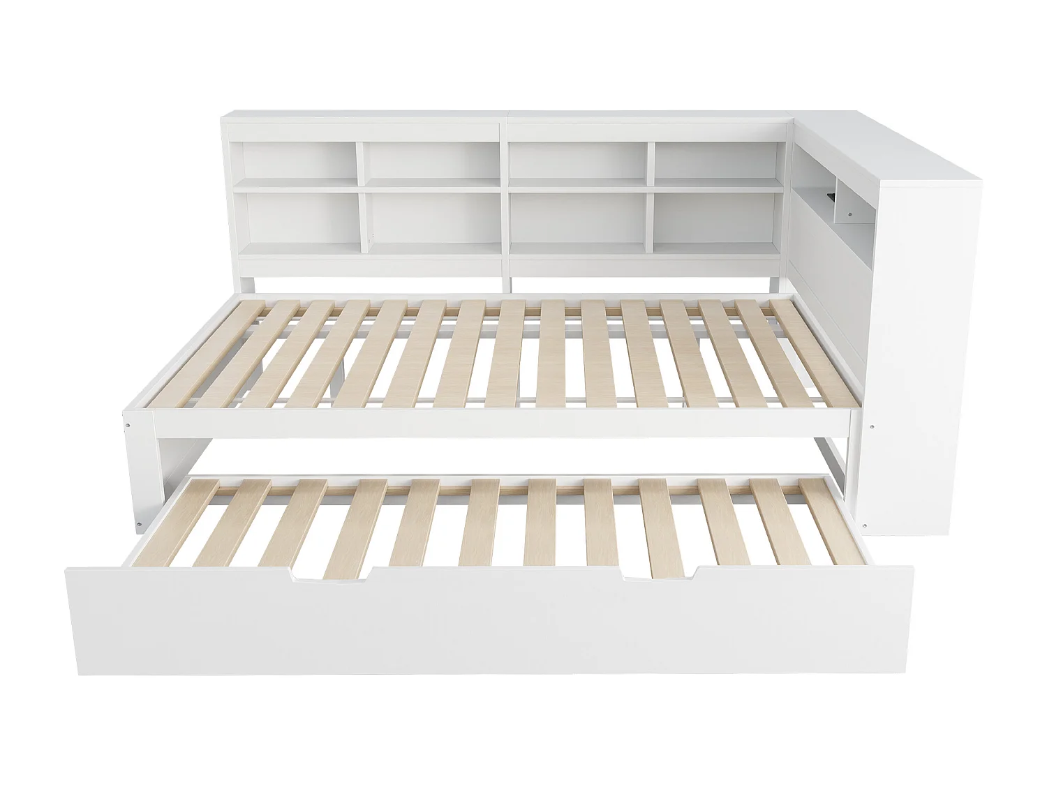 Lit adulte 140 x 200 cm - avec USB et rangement ouvert - blanc - sans mateLas