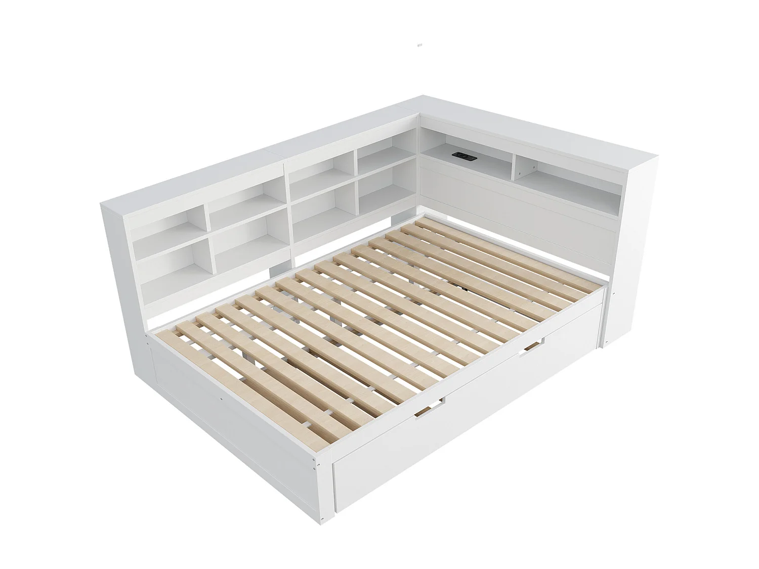 Lit adulte 140 x 200 cm - avec USB et rangement ouvert - blanc - sans mateLas