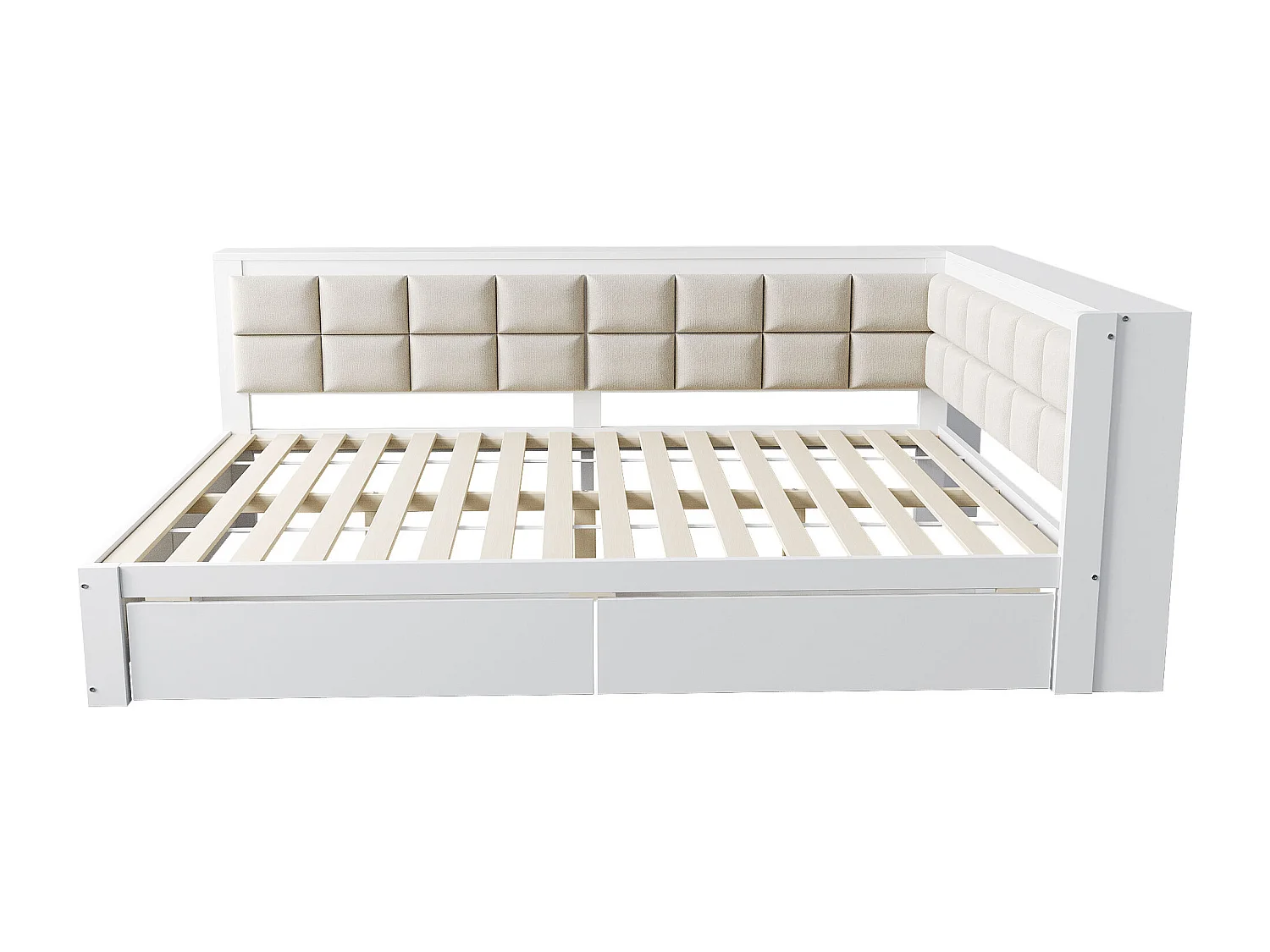 Lit banquette 140x200 cm - avec 2 tiroirs de rangement et sommier à lattes - blanc - sans matelas