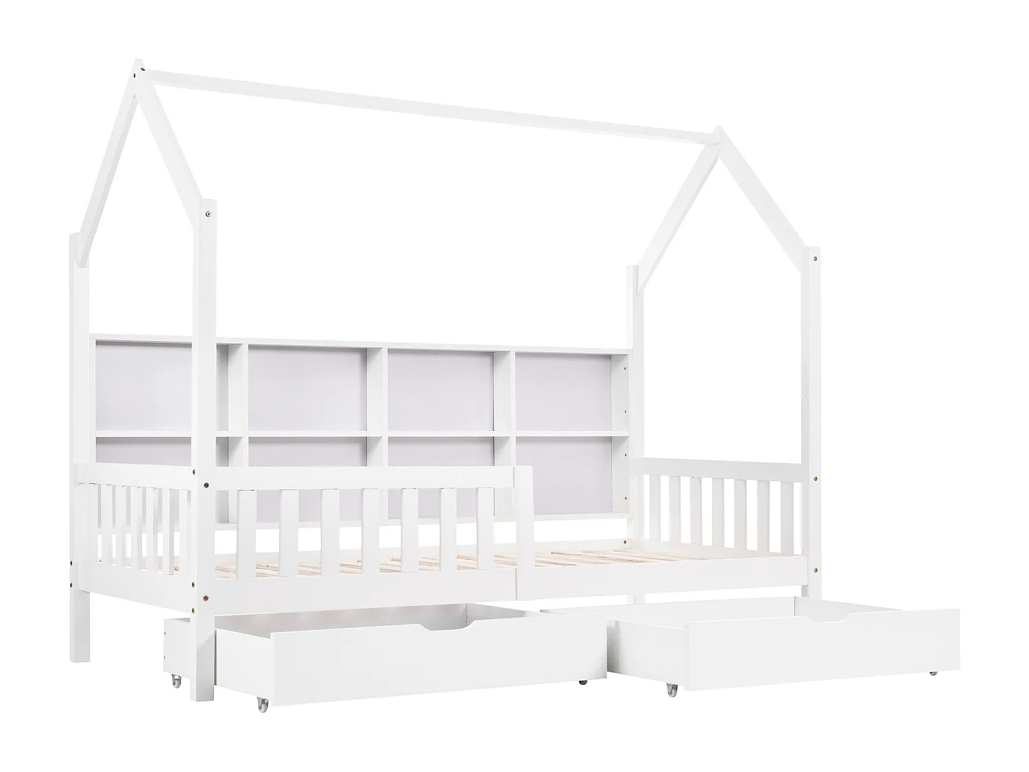 Cama nido de 90x200 cm - Cama infantil con 2 cajones y compartimento - Blanco - Sin colchón